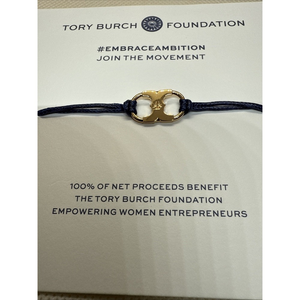 Tory Burch Foundation Embrace Ambition Movement Navy & Gold Adjustable Bracelet